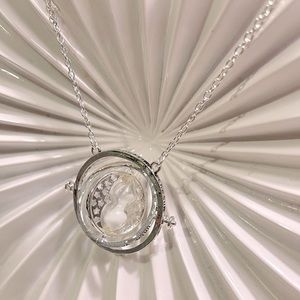 Harry Potter Time Turner Spinning Hourglass Silver Necklace